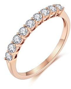 Wycian Damen Ringe Verlobung Ringe Frauen Diamant 9K Roségold Elegantes Reihendesign mit Rundem Diamanten 0,35 CT Größe 63 (20.1) Massiv, Nicht Plattiert Aktualisierung 3.0 für Schwester Engagement