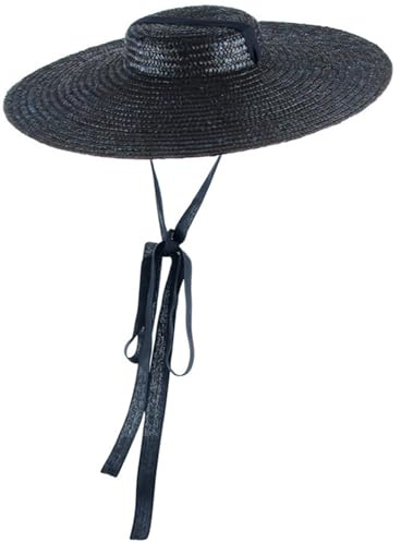 Sombrero canotier de ala Plana para Mujer 14 x 14 x 6 Pulgadas Sombreros de Sol para Mujer ala Ancha Sombreros Vintage Ligeros para Verano Playa y Playa.