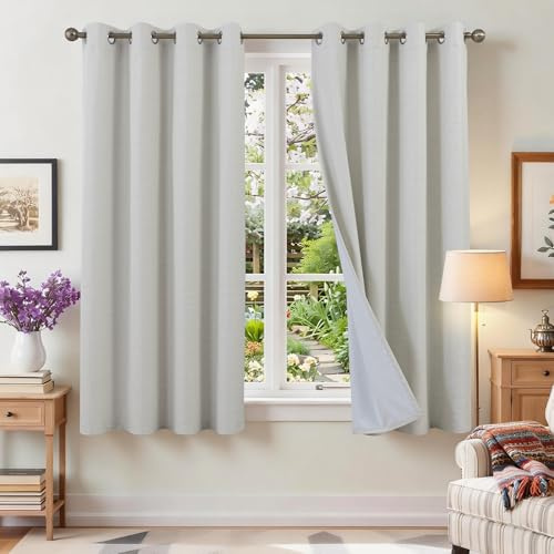 Runyéla 100% Blickdicht Vorhang Leinenoptik mit Ösen Verdunklungsvorhänge | Thermovorhang Hitzeschutz Leinen 2er Set, H 175 x B 140 cm Hellbeige Lärmschutzvorhang für Schlafzimmer Wohnzimmer