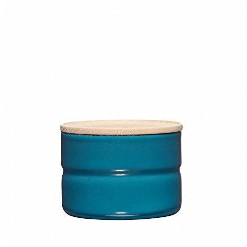 Riess, 2171-200, Vorratsdose mit Eschenholzdeckel, Durchmesser 8 cm, Höhe 6 cm, Inhalt 230 ml, SILENT BLUE, KITCHEN-MANAGEMENT, Truehomeware, Emaille