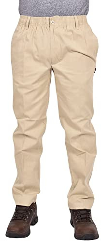 True Face Mens Trousers Elasticated Waist Work Rugby Casual Pants Drawstring Smart Regular Bottom