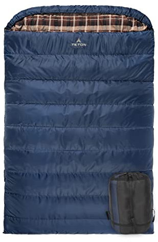 TETON Sports Mammoth +20F Queen-Size Double Sleeping Bag; Warm and Comfortable for Family Camping, Blue Taffeta, 94 x 62