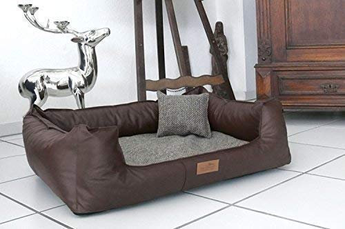 tierlando® Orthopädisches Hundebett Linus Ortho Plus, ergonomisches Design-Hundesofa mit Visco-Plus-Matratze, stilvoller Bezug aus Kunstleder und Handwebstoff, Größe: 160x110cm | Farbe: 01 Braun