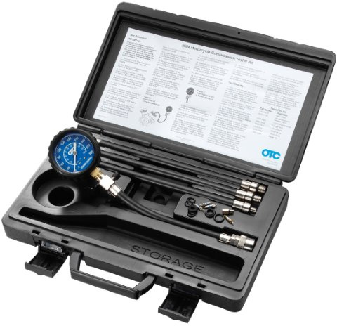 OTC 5604 Motorcycle Compression Tester Kit - Ideal for Testing Motorcycle and Small Engines; Includes Specially Designed Compression Gauge and Hose Assembly, 3 Hose Adapters, and Storage Case