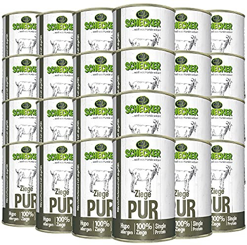 Schecker Nassfutter - 100% Ziege PUR - 24 x 410 g - getreidefrei - hypoallergen - glutenfrei - ausgewählte Stücke
