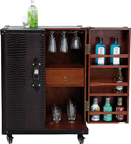 Kare Design Barschrank Globetrotter, Braun, Rollbar, Stauraum, Glashalter, Hausbar, Vintage, Wohnzimmer, Esszimmer, 92x66x45 cm (H/B/T)