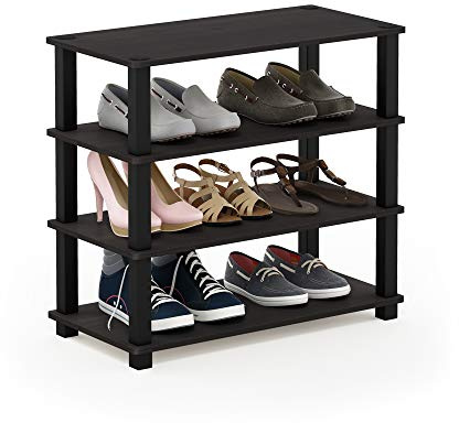 Furinno Turn-S-Tube Schuhregal, 4-stöckig rechteckig Schuhablage, Schuhaufbewahrung, einfache Montage, 29,5 x 60 x 56,6 cm, für Garderobe, Eingangsbereich, Büro, Garage, Espresso