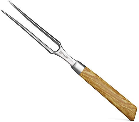 Burgvogel Solingen Fleischgabel 15 cm geschmiedet Olivenholz, Oliva Line, Grillgabel rostfrei, Wurstgabel, deutsche Tranchiergabel, Braun Beige, A 6“ = 15 cm, 8050.926.15.0