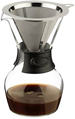 Café Stal Pour Over Coffee Make Glass Decanter, Acrylic Neck and Stainless Steel Reusable Filter 580ml