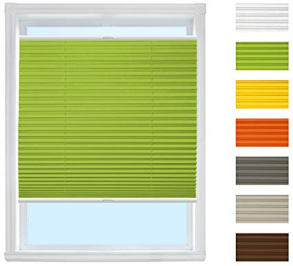 Plissee Rollo mit Klemmfix (Grün, B45cm x H100cm) Rollo Jalousie | Easyfix klemmträger ohne Bohren verspannt/Faltrollo Sichtschutz und Sonnenschutz für Fenster und Tür/Farbe & Größe wählbar