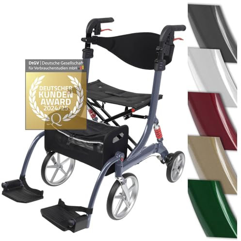 Besco Medical 2 in 1 Rollator-Rollstuhl SPRING VARIO - Leichtgewicht Rollator mit Rollstuhlfunktion & Komfort-Federung - faltbar, höhenverstellbar & umbaubar zum Transportstuhl - Modell L Graphitgrau