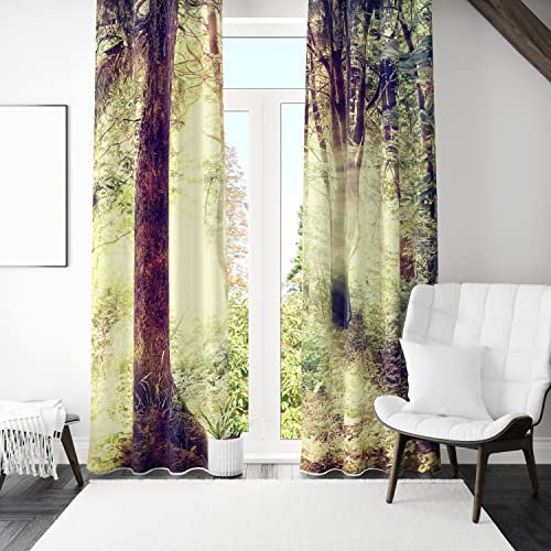 Lemare 2-Set Deko-Vorhänge Digitaldruck | Dicker Vorhang Blickdicht mit Ösen | Verdunklungsvorhang | Fenstervorhang für Wohnzimmer Schlafzimmer Blumen Blüte Wiese Wald Städte 2 STK. 145x260 cm