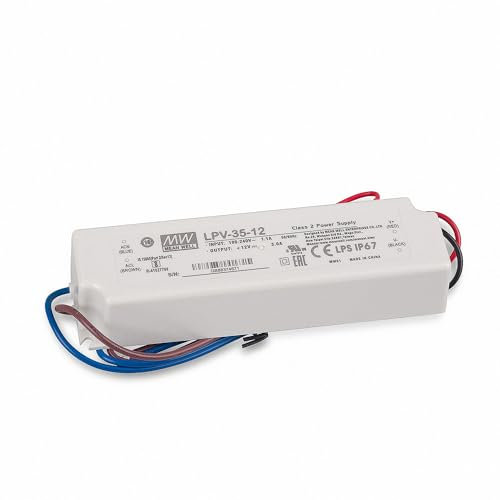 LED Netzteil Trafo Mean Well LPV-35-12 Schaltnetzteil, 12V / 3A / 36W IP67 LED Transformator für LED Beleuchtung, Weiss, Weiß
