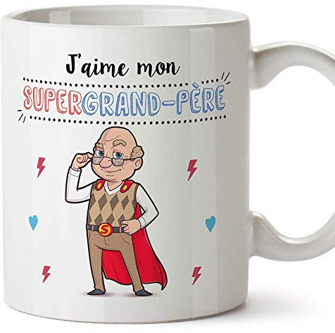 Mugffins Papi Tasse/Mug - J'aime Mon Super Grand-Père - Tasse Originale/Idee Fête des Pères/Cadeau Anniversaire/Future Papi. Céramique 350 ML