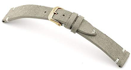 RIOS 1931 Hudson Uhrenarmband Wildleder Handarbeit Made in Germany Klassisch, Grau Goldene Schließe, 22mm, Riemen