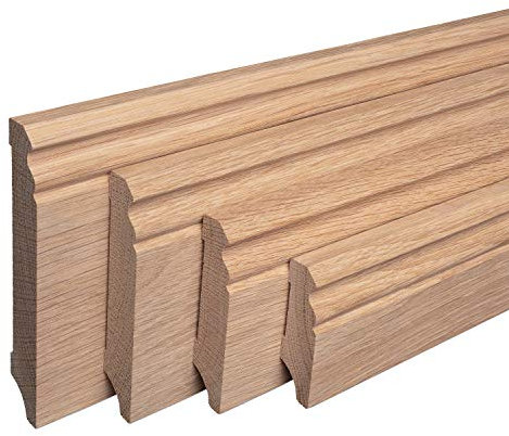 REESE Massivholz-Sockelleisten | Eiche roh geschliffen | Alt-Berliner Profil | 100mm Höhe | Musterstück | ca. 10cm