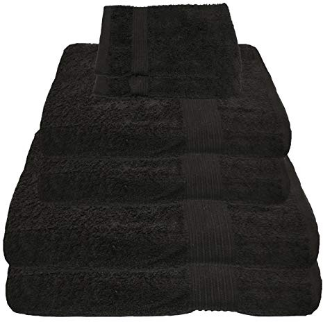 Julie Julsen 6 TLG Handtuchset 2 Badetücher 2 Handtücher + 2 Waschhandschuhe gratis Reine Baumwolle über 30 Farben Schwarz