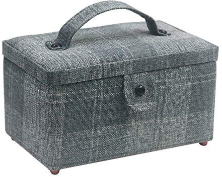 D&D Nähkorb – Nähzubehör Organizer Nähset Aufbewahrungsbehälter – ideal für Nadeln, Faden, Schere, Maßband, Fingerhüte und anderes Nähzubehör (grau/blau)
