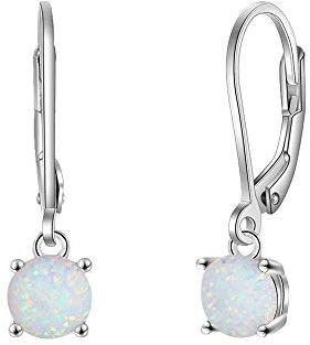 Tanduaji Opal Ohrringe Silber 925 Damen Ohrringe Creolen,Weißer Opal Runde Form,Opal Schmuck Hochzeit Modeschmuck Ohrringe für Frauen