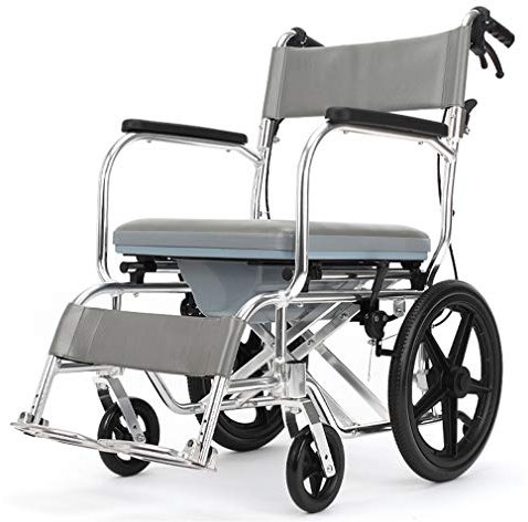 Dusch- und Toilettenrollstuhl,Rollen Toilettenrollstuhl,Nachtstuhl auf Rollen,Aluminiumlegierung Material Klappbares Fußpedal und Rückenbrett 20 Zoll Rutschfest Offroad-Reifen