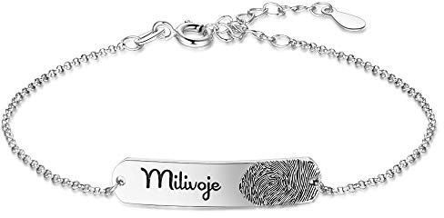 Gaosh Tatsächliche Fingerabdruck Armbänder - tatsächliche Handschrift Armbänder - Memorial Schmuck - Unterschrift Schmuck - Personalisierter Name ID Armbänder - neue Mutter Geschenk (Silver)