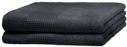 Merana Rome Handtuch Set | saugstark, weich und fusselfrei | Frottier Luxus Qualität | 100% Baumwolle | Oeko-TEX | 590 GSM (Graphite Black, 2 x Duschtücher (70x140cm))