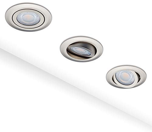 Lot de 6 spots LED encastrables plats 5 W à intensité variable blanc chaud 2700 K sur 3 niveaux d'intensité Smart Variateur tête orientable