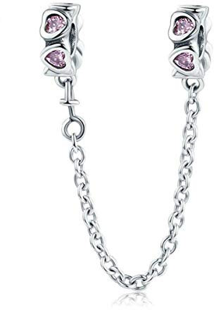 ZiNuo Charm Beads Love Heart Safety Chain 925 Sterling Silver Clip Lock Stopper Beads Safety Chain for Pandora Charm Bracelet DIY Jewelry (C)