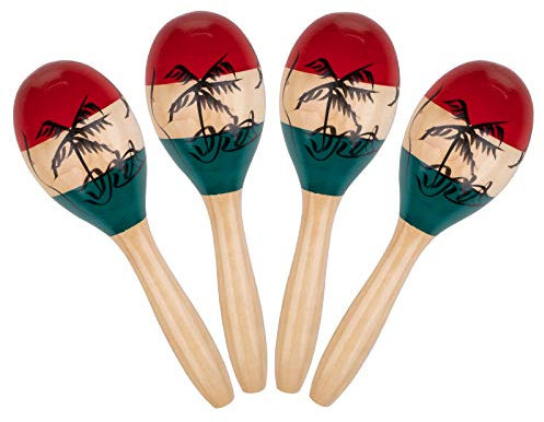 Foraineam 4 Stück Maracas - Rumba Rasseln aus Naturholz, Handbemalt - Hölzerne Maracas für Kinder und Party-Spiele