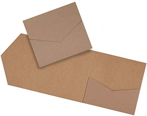 Papermane Pocketfold Karte Quadratisch 143 x 143 mm - Einladung Hochzeit - Blanko Klappgrußkarte recycelt (Kraft-braun mit Umschlägen, 25)
