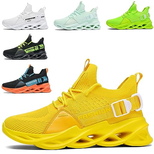 Turnschuhe Herren Laufschuhe Damen Sportschuhe Atmungsaktiv Leichtewichts rutschfeste Gym Fitness Schuhe Fashion Luftpolster Sneaker Schwarz Weiß Rosa Grau Rot Gelb Grün Orange LilaG133 Yellow 37