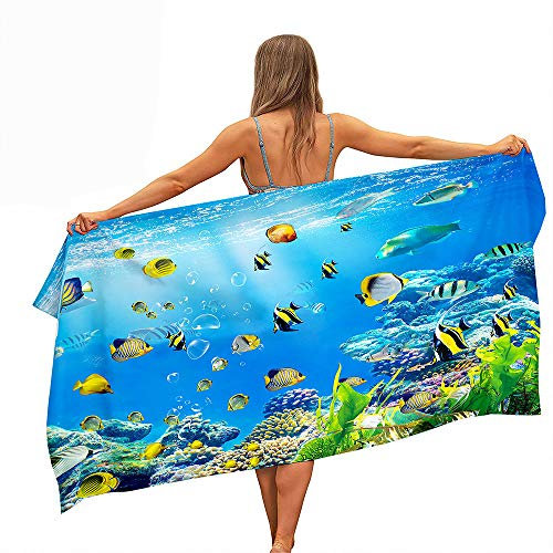 Surwin Strandhandtuch Mikrofaser, Strandtuch Sommer Strandtücher Leicht Schnelltrocknend Sand Proof Saugfähig Handtücher Handtuch für Strand Schwimmen, Ozean Drucken (Gelber Fisch,80x180cm)