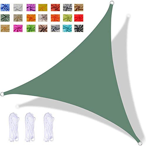 Tenda A Vela Triangolare 3x3x3m Vela Ombreggiante Impermeabile, Protezione Raggi UV 98%, per Feste All'aperto in Terrazza Giardino, con Corda, Verde Scuro