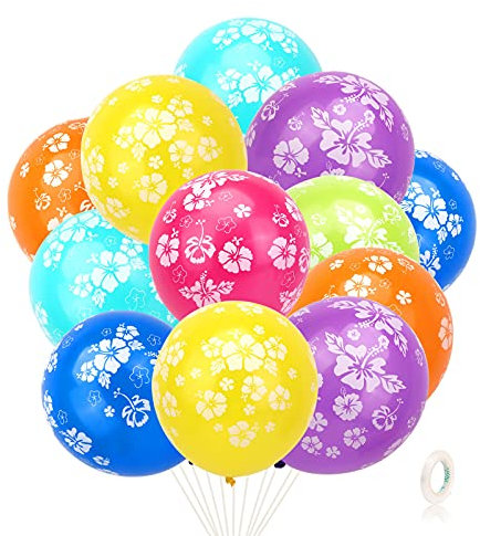 HOWAF 35 Stück Hawaii deko Hibiskus Luftballons bunt Hawaii ballons Hawaii Aloha Luftballons Latexballons für Tropische Sommer Flamingo Geburtstag Deko Luau Tiki Beach Party deko