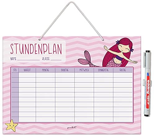 younikat Stundenplan abwischbar Meerjungfrau zum aufhängen inkl. Stift wiederbeschreibbar I Einschulung Jungen Mädchen I dv974