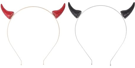 Lurrose 2Pcs Halloween Stirnband Glitter Teufel Hörner Haar Hoop Hörner Haarband Halloween Schmuck Set Halloween Party Favors Supplies (Schwarz Rot)