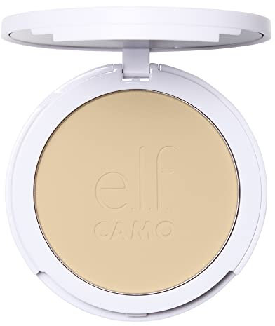 e.l.f. Camo Powder Foundation, leicht, mit Primer infundiert, aufbaubare und langanhaltende Foundation mit mittlerer bis voller Deckkraft, Fair 140 W