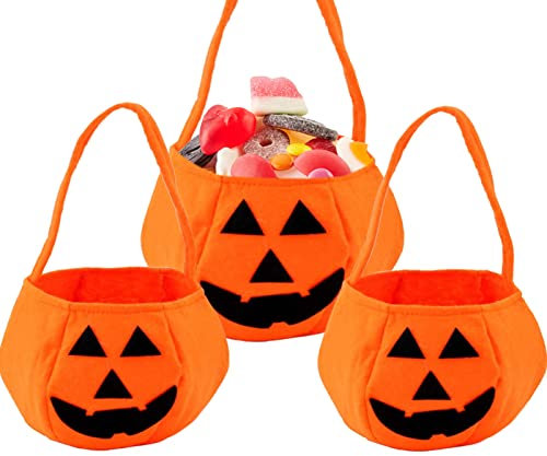 Borsa di Zucca di Halloween - 3pcs Sacchetti per Dolcetto o Scherzetto, Borse per Feste di Halloween (A)