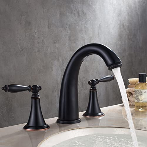 Natudeco Waschtischarmaturen Wasserhahn Bad Wandarmatur Badarmatur Waschbecken Spültischaramturen Küchenarmaturen Armatur Badezimmer Schwarz mit 3 Löchern mit Doppelgriff