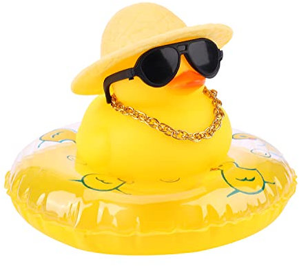KINBOM Gummi Ente Auto Deko, Ente Auto Deko Ente Armaturenbrett Gelbe Ente Deko für Auto Armaturenbrett BÜro Schlafzimmer Jungen Mädchen Kinder Badespielzeug (Gelber Transparenter Schwimmring)