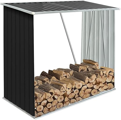 KOIECETA Brennholzlager Kaminholzunterstand Brennholzregal Brennholzunterstand Kaminholzständer Holzlager Verzinkter Stahl 163x83x154cm (Anthrazit)