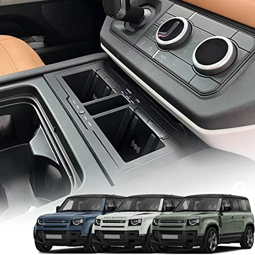 Dual Wireless Car Charger for Land Rover Defender 90 110 130 2020-2024 | 15W Wireless Fast Phone Charging Tray with 27W USB & Type-C Land Rover Defender 90 110 130 X/X-DYNAMIC/V8/CARPATHIAN EDITION