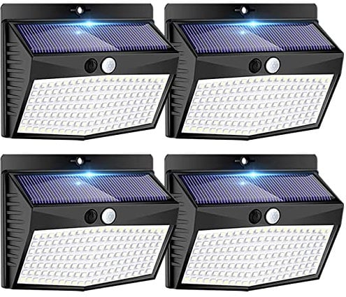 Peasur Solar Security Lights Outdoor Motion Sensor, 138LED 4 Pack Solar Powered Lights Outdoor Garden with 3 Modes, IP65 Waterproof Fence Lighting for Outside Yard Porch Step Deck