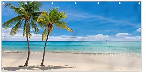 MuchoWow® Balkon Sichtschutz Sichtschutzmatte Balkonbanner Abdeckung für Terrasse Balkon Windschutz Blickdicht Wetterfest 200x90 cm Strand - Boot - Meer
