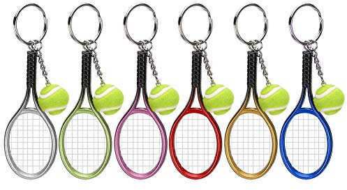 Schlüsselanhänger, 6 Stück Mini-Tennisschläger Schlüsselanhänger Simulation Sport Anhänger Federball Schlüsselanhänger mit Schlägertasche Ornament Sport Schlüsselanhänger für