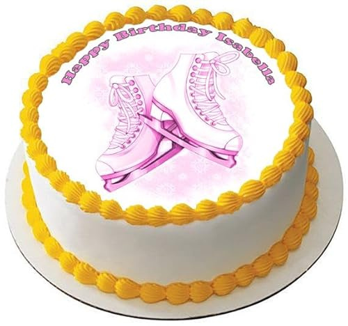 ICE SKATING BOOTS Premium Quality Edible Large 7.5 Inch Round Icing Cake Topper - Text can be Customizable - Make your Celebrations Memorable with Our Delightful Charming Cake Toppers D2