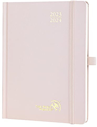 POPRUN Kalender 2023 2024 Wochenplaner 22 x 16,5 cm, 17-Monate-Terminplaner (Aug.2023-Dez.2024), Planer 1 Woche 2 Seite mit Hardcover, Innentasche, FSC®-Zertifiziertem Papier - Hellrosa