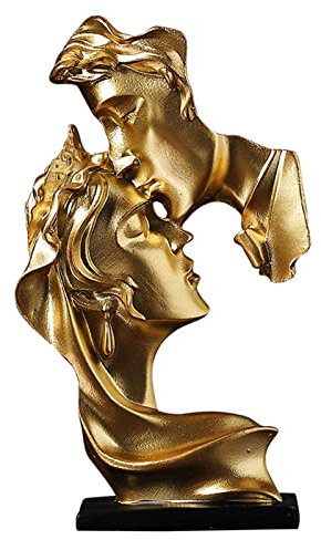 Jauhmui Pärchen-Statue,Skulptur Deko,Kuss Abstrakte Kunst Statue Dekoration,Deko Figuren,Deko Wohnzimmer Modern Harz Skulptur,Weinschrank Schlafzimmer Zimmer Dekorationen Büro Dekoration,Harz, Gold