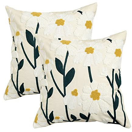 ACCZ Blumen Kissenbezüge Set mit 2 Kissenbezügen 45 x 45 cm Sommer Moderne Stickerei Dekorationskissenbezüge quadratisch weich Bauernhaus Kissenbezüge für Couch Sofa Bett