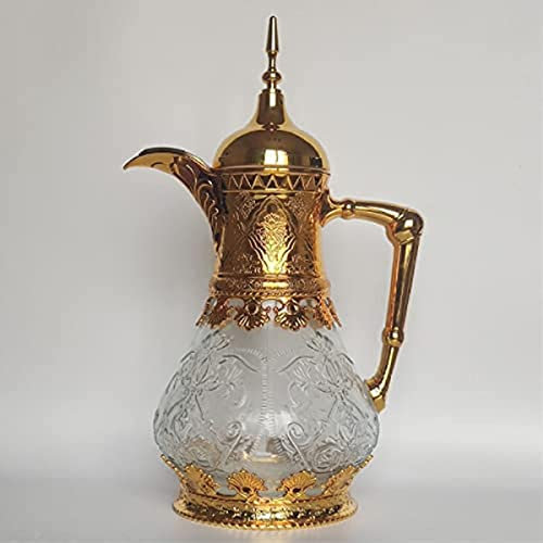 Théière Marocaine 1.6 L, Théière en Laiton, avec Filtre intégré, Modèle Traditionnel, Pot Arabe, Théière, Chauffe-thé, 21 * 36cm